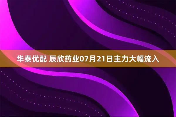 华泰优配 辰欣药业07月21日主力大幅流入